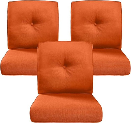Belord Luxury 4" Thick Outdoor Cushion 3 Set - 22 x24 Inch 28D Sponge Filling Fade-Resistant Chair Cushion, Spill Proof Removable Patio Furniture Replacement Cushions for Sofa Bench Swing - Orange