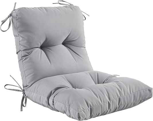 Outdoor Indoor Seat/Back Chair Tufted Cushion,All-Weather Patio Chair Cushion with Ties,for Patio Furniture,Grey