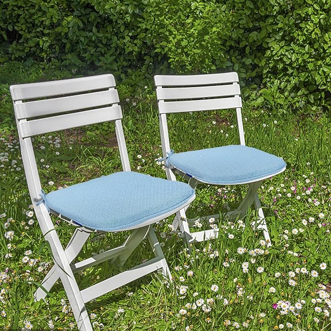 SleepMan Outdoor 17"x16" Chair Cushions with Ties Set of 4, Water Resistant All Weather U-Shape Seat Pads for Patio Garden Furniture Indoor Fade Resistant Patio Cushions (Light Blue)
