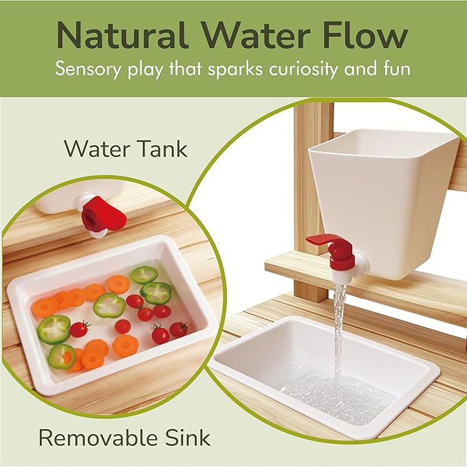 Kids Potting Bench, Garden Station to Grow Your own Vegetables, Plants and Flowers, Wooden Toy Gardening Center with Sink & Faucet, Blackboard, Garden Accessories, Storage Shelf