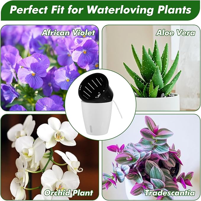 Planterhoma 6.7 Inch Self Watering Pots for Indoor Plants, 8 Packs African Violet Pots with Indicator, Black Wick Pot with Drainage Holes, Self Watering Planters for Orchid, Devil's Ivy, White