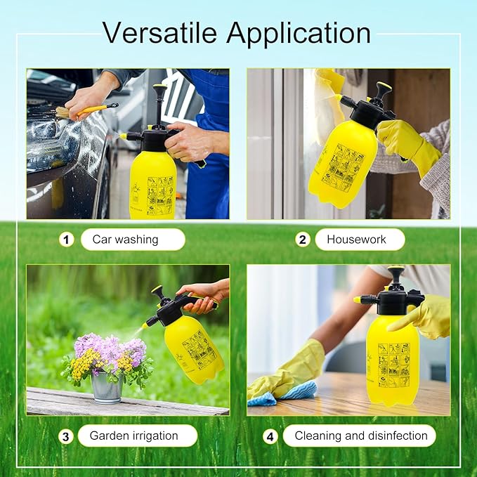 68oz Garden Pump Sprayer, 2L Hand Pressure Sprayer Bottle with Safety Valve, 0.5 Gal Lawn Adjustable Sprayer for Plant Mister Spraying Weeds Home Cleaning Watering (Yellow)