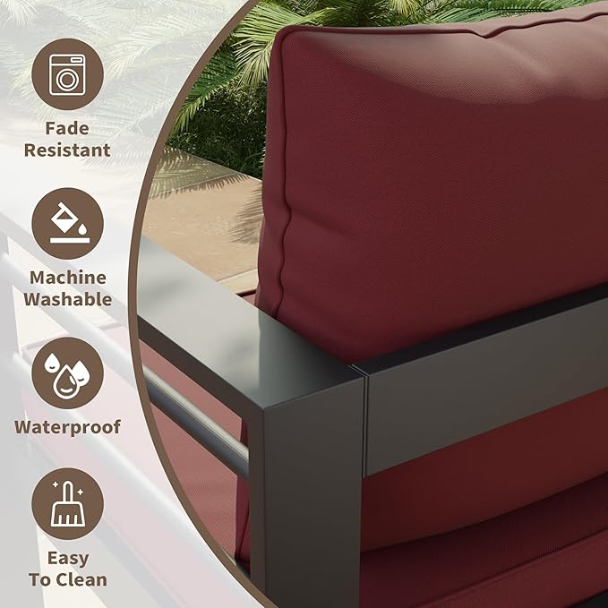 Amopatio Outdoor Chair Cushions 22.5"× 20.3" × 4", Set of 4 with Removable Cover, Waterproof & Fade Resistant seat Cushions for Patio Furniture, Burgundy
