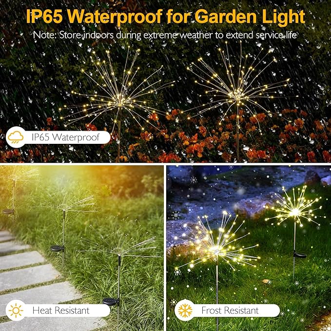 SUNNEST Solar Lights Outdoor, 150 LEDs with 8 Modes Solar Garden Lights for Christmas Outside Fairy Firework Decorative,Solar Powered for Yard Pathway Flowerbed Planter Balcony Patio Decor(2 Packs)