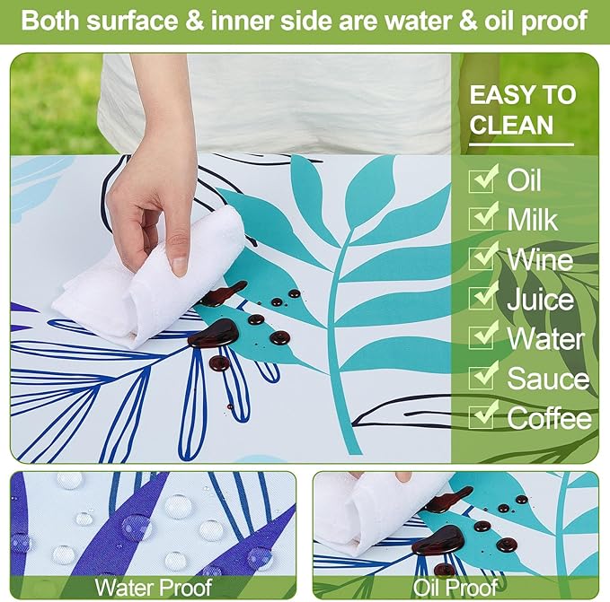 Picnic Table Cover with Bench Covers Camping Essentials Waterproof Windproof Camping Tablecloth with Drawstring Bag, Fitted Rectangle Tables and Seats, 96in, Light Green Blue