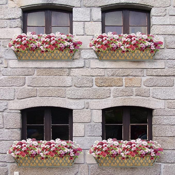 4 Pack 30 Inch Window Boxes Planters Railing Planter Box with Adjustable Brackets for Porch Fence Patio Balcony Hanging Flower Baskets with Coco Liners for Outdoor Garden Decor - Dark Grey