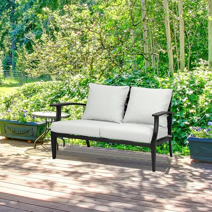 Aoodor 25" x 25" Patio Deep Seat Cushion Set, Water Resistant & Fade Resistant Outdoor Furniture Cushions with Adjustable Straps for Patio, Deck, Garden, Set of 2, Grey