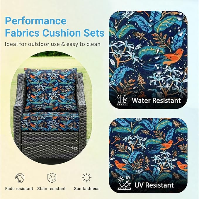 Outdoor Cushions for Patio Furniture,Outdoor Seat Cushion Set 24 x 24 x 5.75 Inch,Waterproof & Fade Resistant Outdoor Chair Cushions,Deep Patio Chair Cushion with Removable Cover,Nightingale