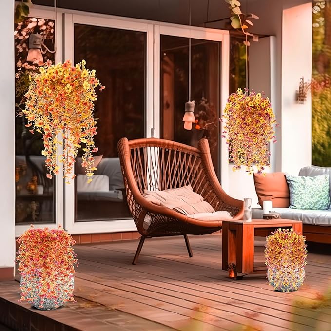 Hoteam 24 Pack Artificial Fall Hanging Flowers Plants for Outdoors Autumn 30 Inch UV Resistant Fake Plastic Faux Plants Bulk for Planter Porch Patio Yard Garden Wedding Wall Indoor