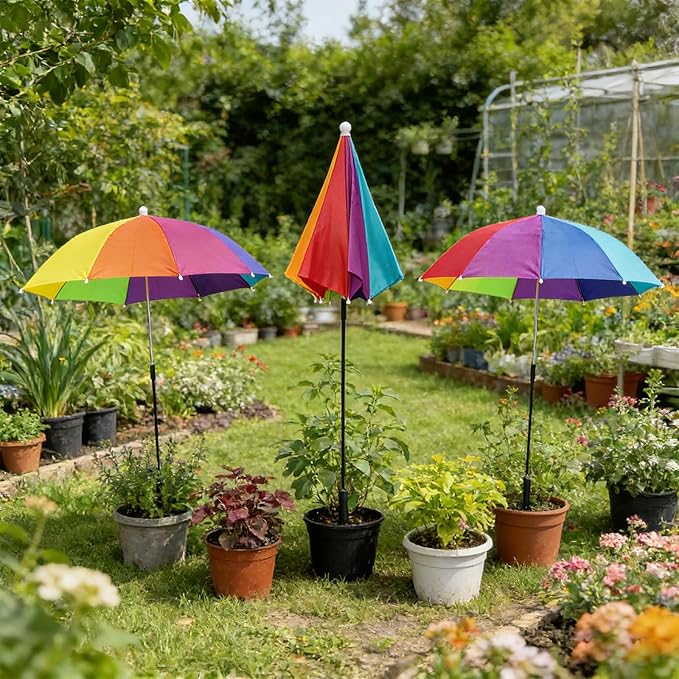 3Pack Plant Umbrellas for Outdoor Plants - 26" Large Sun Shade Cover, 43.3" Tall with Adjustable Angle, Compatible with Potted Plants, Garden Beds & Raised Garden Beds, Defends Against Blazing Sun & Intense Heat (Plant-3)