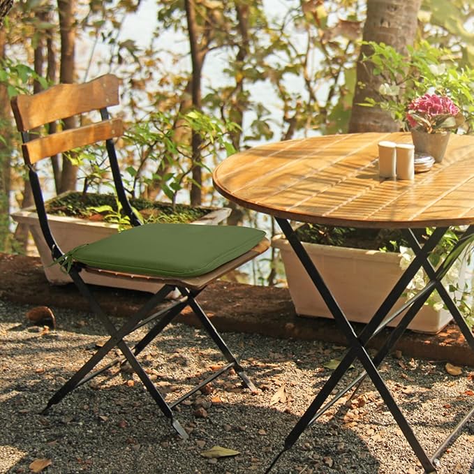 GUEGLSA Outdoor Indoor Waterproof Seat Cushions,16x16 Inches Patio Chair Cushion with Ties,Machine Washable Seat Pad for Home Garden Kitchen Dining Office Chair,Set of 2,Green