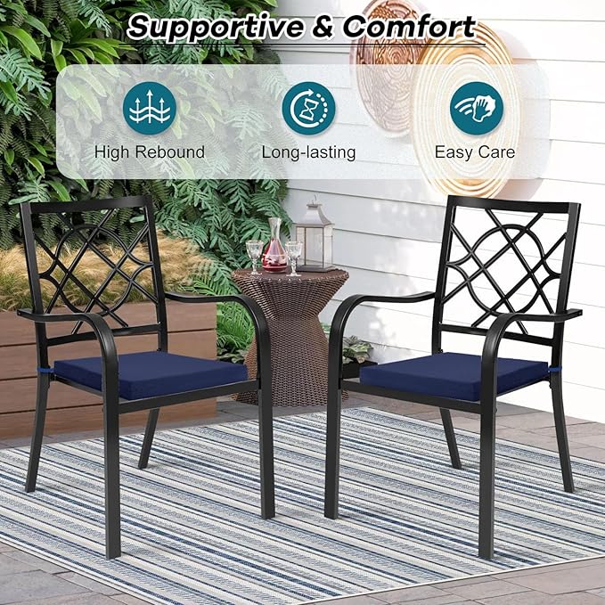 Basic Beyond Outdoor Chair Cushions Set of 2, Square Corner Outdoor Cushions for Patio Furniture, Water Resistant Patio Chair Cushions with 2 Ties, 18.5x16x3, Navy