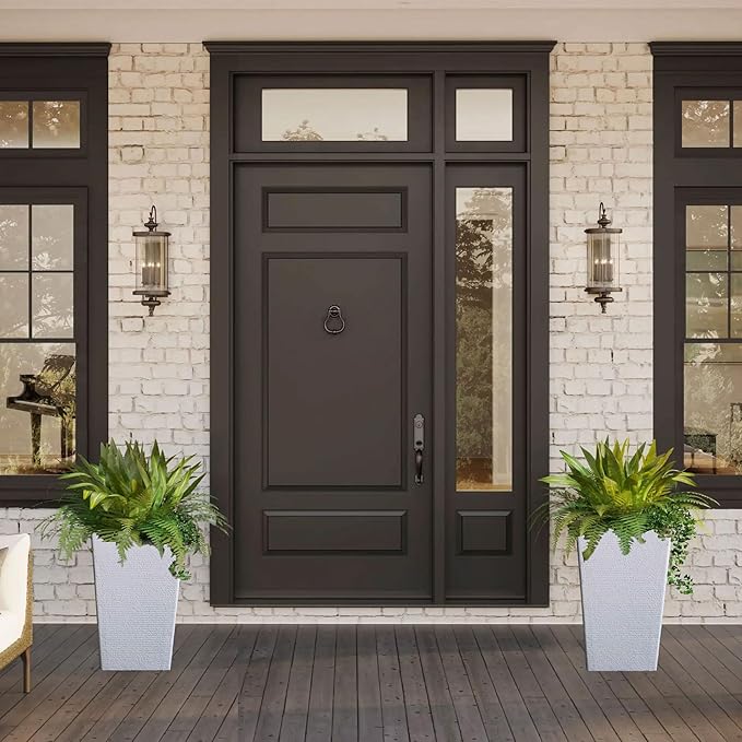 2 Sets Large Tall Planter for Outdoor or Indoor,Resin,Stone Finish,21" H*12" W, Flower Pots Tapered Planters Box for Porch, Patio,Garden,Front Door Decor(White)