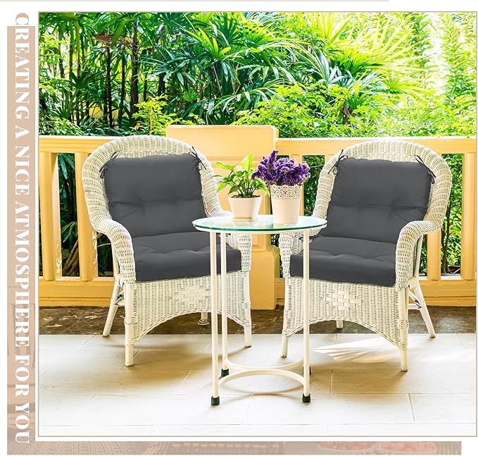 Geetery Set of 4 High Back Wicker Patio Chair Cushions for Outdoor Furniture 41.74x20.87x3.94 Inch Waterproof Thick Replacement Seat Pads with Non Slip Ties for Porch, Deck, Lawn & Garden(Dark Gray)