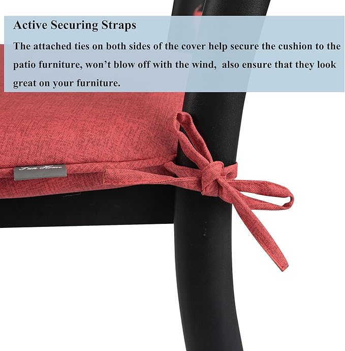 FUNHOME 17"x16"x2" Outdoor Chair Cushions Set of 2, Water Resistant Patio Chair Pads with Ties, Seat Cushions for Home Garden Furniture Decoration-Sangria Red