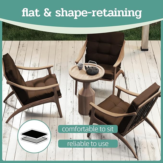 Outdoor Chair Cushions Set of 2, 42x21x4 Inch Patio Cushion for Dining/Rocking Chairs, High Back Soft Seat Pad with Ties, Indoor Outside Use, Fade-Resistant & Waterproof, Brown