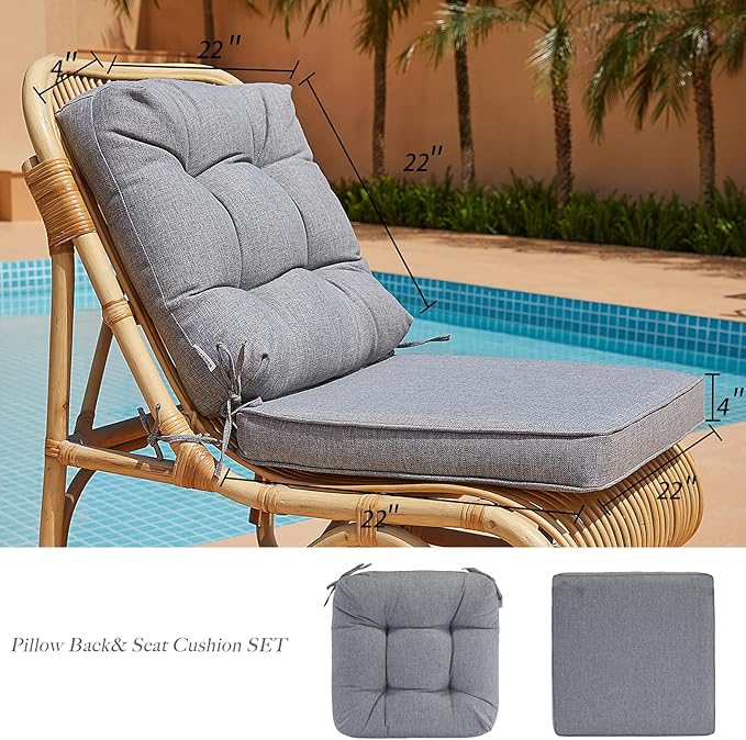 JMGBird Seat/Back Outdoor Chair Cushion Tufted Pillow, Deep Seat Cushion Set 22"x22", Outdoor Cushion for Patio Furniture