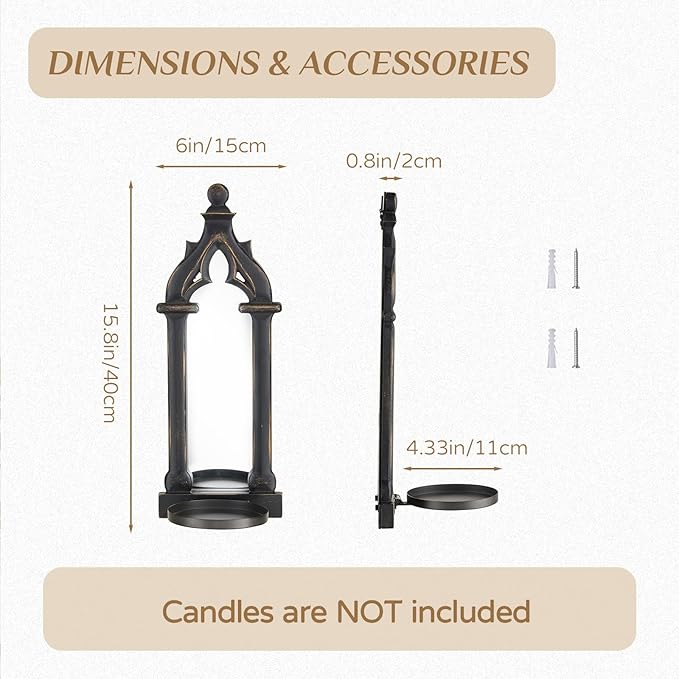 Candle Sconces Black Wall Decor - Gothic Dark Mirror Wall Candle Holder for Halloween Art Decorations - Wood Farmhouse Candles Sconce Set of 2 for Home Fireplace