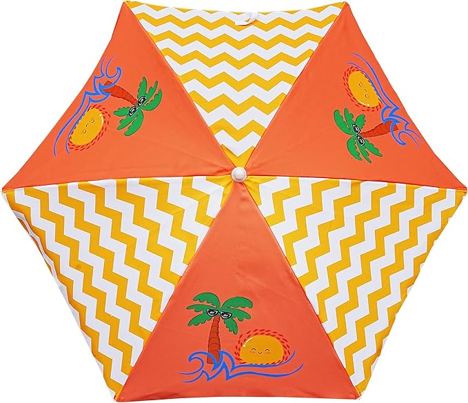 AMMSUN 5ft Seaside Umbrella for Sand Box Water Table Picnic Table - Kids Durable Umbrellas for children Beach Camping Garden Outdoor Play Shade Orange Coconut Tree