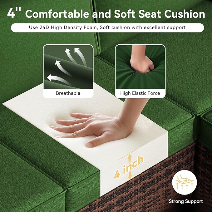 Replacement Cushions for Outdoor Furniture, 7-Piece Outdoor Cushions for Patio Furniture, Waterproof & Fade Resistant Couch Cushion for 4-Seat Patio Conversation Sets, Dark Green