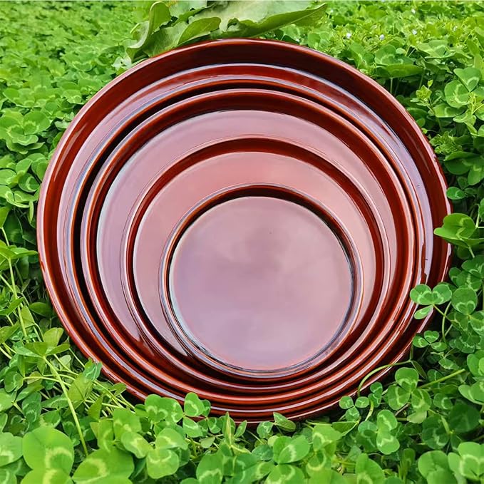 Ceramic Plant Saucer 10 Inch, Round Plant Trays for Indoors/Outdoors, Flower Pot Saucers for Holding Water Drips and Soil, Ceramic Drainage Tray for Plant Pot (Reactive Glaze Brown)