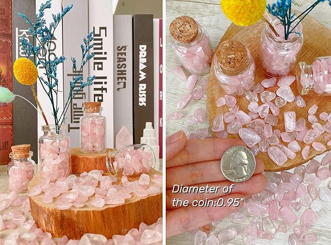 Rose Quartz Crystal Gravel Polished Rocks Chips Crushed Stones Healing Bulk Natural Tumbled Gem Home Decoration Pebbles Aquarium Tank Plants Landscape Vase Filler Bottom Ornament 0.9lb 14.1 OZ