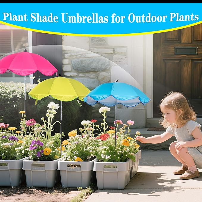 3 Pack Plant Umbrellas for Outdoor Plants, Garden Umbrella 5-Prong Base for Garden Beds & Potted Adjustable Angle Plant Shade Cover Umbrellas for Plant Flowers