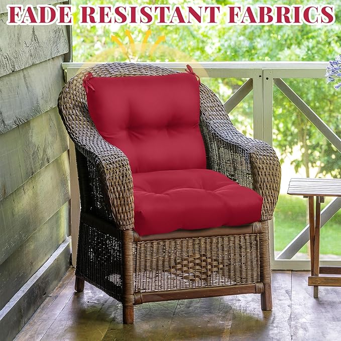 Geetery Set of 4 High Back Wicker Patio Chair Cushions for Outdoor Furniture 41.74x20.87x3.94 Inch Waterproof Thick Replacement Seat Pads with Non Slip Ties for Porch, Deck, Lawn & Garden(Dark Red)