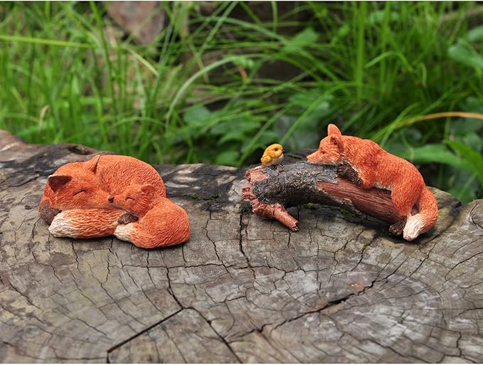 Top Collection Miniature Fairy Garden and Terrarium Playful Red Fox with Bird