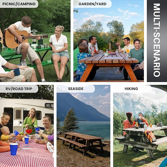 Picnic Table Cover with Bench Covers Elastic Waterproof Vinyl Tablecloth for 6 Foot Rectangle Tables Camping Rv Roadtrip Hiking Car Items for Tent Campers Gift for Teenage Boys Girls Sister