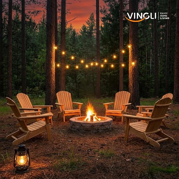 VINGLI Folding Adirondack Chairs Set of 6, Wood Adirondack Chair for Outdoor, Foldable Fire Pit Chairs for Patio, BBQ, Porch, Yard, Pool