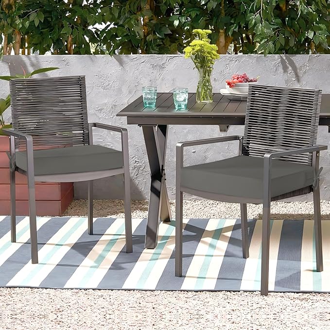 Waterproof Outdoor Chair Cushions Set of 2, Square Outdoor Seat Cushions with Ties and Removable Covers, 22 x 22 Outdoor Cushions for Patio Furniture with Portable Handle(Grey)