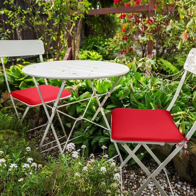 GUEGLSA Outdoor Indoor Waterproof Seat Cushions,16x16 Inches Patio Chair Cushion with Ties,Machine Washable Seat Pad for Home Garden Kitchen Dining Office Chair,Set of 2, Red