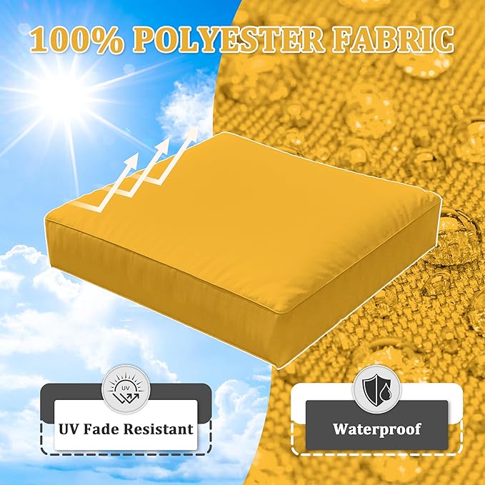 8-Piece Outdoor Cushions for Patio Furniture Thick Outdoor Chair Cushions Resilient Foam Waterproof Deep Seat Cushion Replacement for 3-Seat Sectional Sets Liner&Cover Yellow