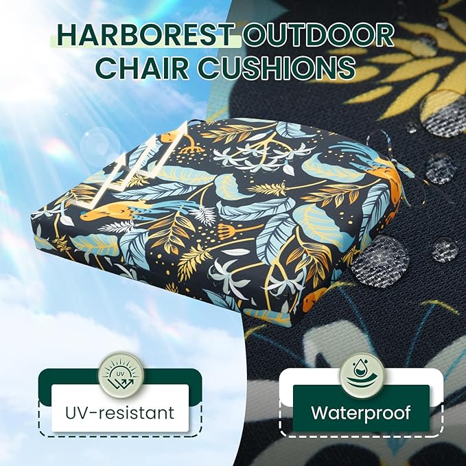 HARBOREST Outdoor Chair Cushions Set of 2, Water Resistant Patio Chair Cushions with Ties, Outdoor Seat Cushions for Patio Furniture, 17"x16"x2", Philomel