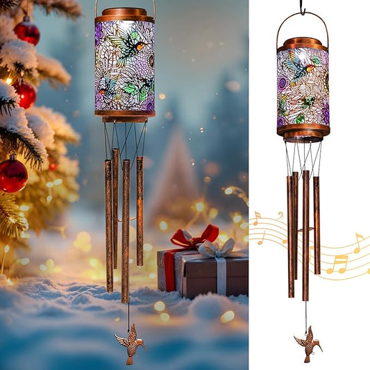 Hummingbird Solar Wind Chimes for Outside, Solar Lanterns Gifts Outdoor Waterproof Garden Lights for Balcony, Porch, Backyard, Birthday Gifts for Mom Grandma Wife (1Pack)