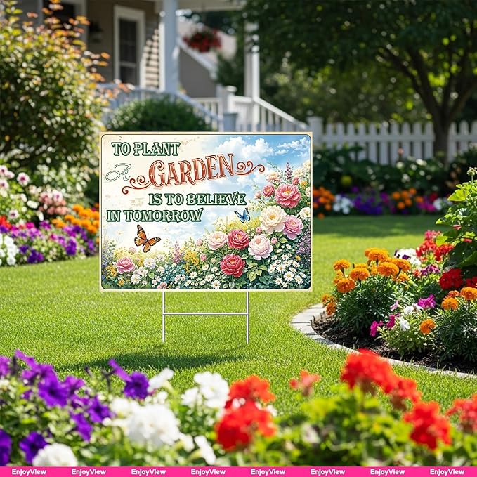 Funny Garden Sign with H Stake 24"x18" Vintage Big Sign for Yard, Backyard, Patio & Porch Decor Corrugated Plastic Gardening Gifts for Women " TO PLANT A GARDEN"