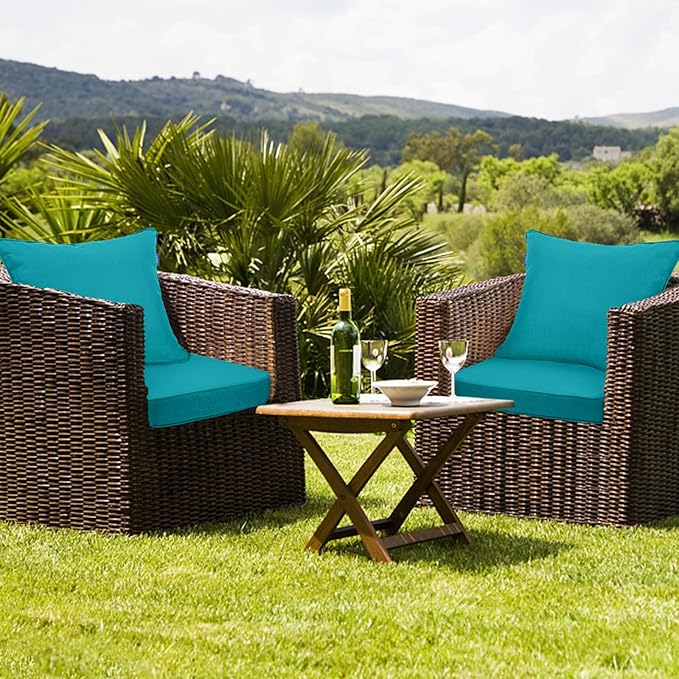Deep Seat Cushions, Outdoor Cushions, Patio Furniture Cushions, Deep Seat & Back Cushion Patio Cushions for Backyard Couch Sofa Fade Resistant (24x24x4 inches 4 Sets, Solid Aqua Green)