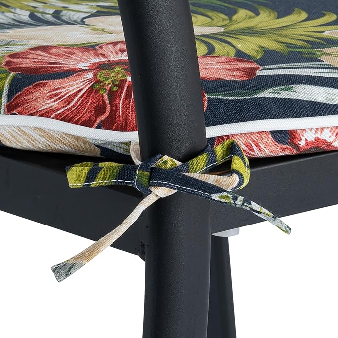 Magpie Fabrics Outdoor/Indoor 17"x16"x2" Chair Cushions with Ties Set of 4, Waterproof All Weather U-Shape Seat Pads Decoration for Patio Garden Furniture Home Office (Midnight Floral)