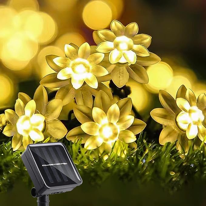ITICdecor Solar Flower String Lights Outdoor Waterproof 50 LED Upgraded Flower Fairy Light for Garden Fence Patio Yard Christmas Tree Lawn Party (Warm White)