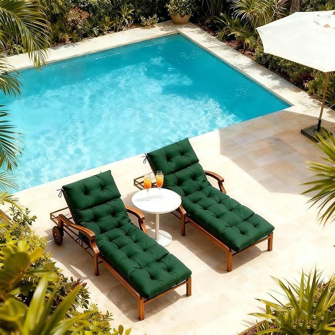MTMR Chaise Lounge Cushion Outdoor, Non-Slip Chair Cushion for Patio Furniture, Waterproof Outdoor Replacement Seat Pad for Pool Lawn Wicker Couch Bench Loveseat, Long Thick Lounge Cushion, Emerald