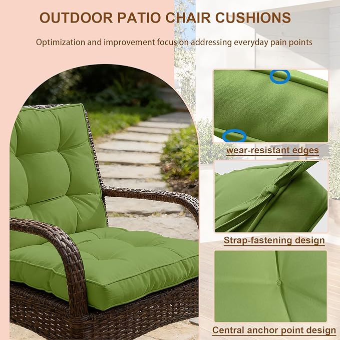 2 Piece Outdoor Patio Chair Cushions, Fade Resistant Outdoor Cushions for Patio Furniture, 6 inch Thickened Rocking Chair Cushions Set (Light Green, 24x24x6 inch - 2 Pieces)