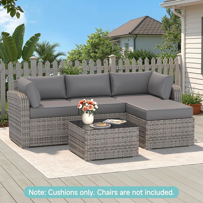 HOMREST Outdoor Replacement Cushions for Patio Furniture,Water-Repellent Sofa Cushion for 4-Seat Rattan Wicker Sectional Patio Conversation Sets,9-Piece Cushions Set for Outdoor Couch,Gray