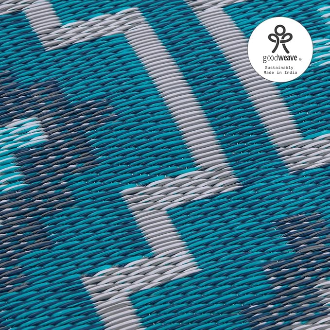 Fab Habitat Outdoor Rug - Waterproof, Fade Resistant, Crease-Free, Reversible - Premium Recycled Plastic - Vintage Boho Kilim - Patio, Deck, Porch, Balcony, Laundry Room - Lhasa - Teal - 4 x 6 ft
