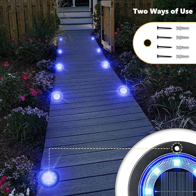 Flacchi Solar Ground Lights - Solar Powered Lights Outdoor Solar Disk Light Waterproof Landscape Light for Patio Yard Pathway Walkway Driveway (Blue, 8 Pack)