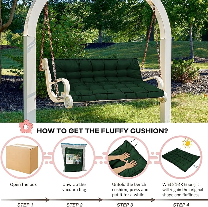 2-3 Seat Swing Replacement Cushion, Outdoor Bench Cushions with Backrest Thicken 4", Patio Furniture Garden Porch Loveseat Glider Pad Anti-Fading Waterproof (Dark Green, 40x63in-thicken)
