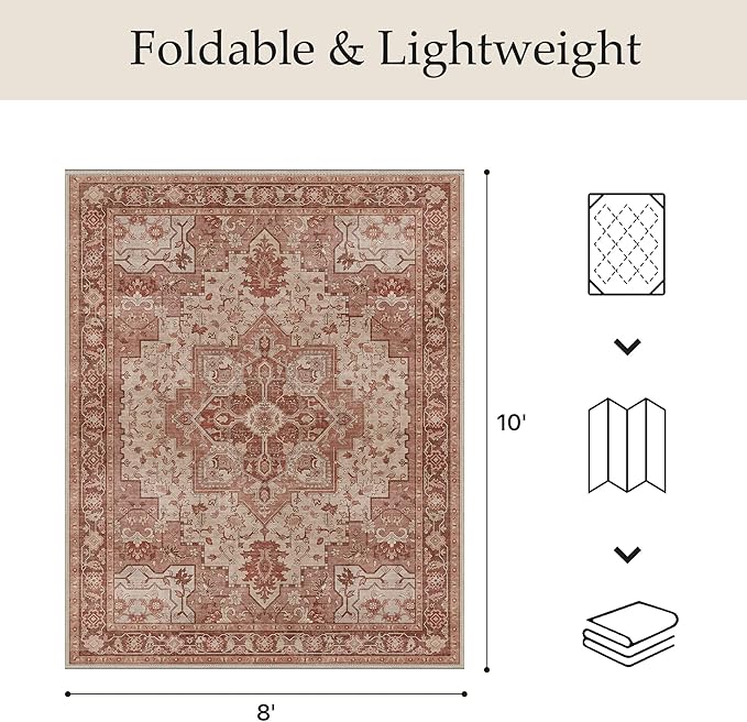 GENIMO Outdoor & Indoor Area Rug 8'x10', Waterproof, Non-Shedding, Easy Cleaning, Boho Mat for Patio, Living Room, Balcony, Dining Room, RV, Deck, Bedroom, Camping, Outside Carpet,Brown Red