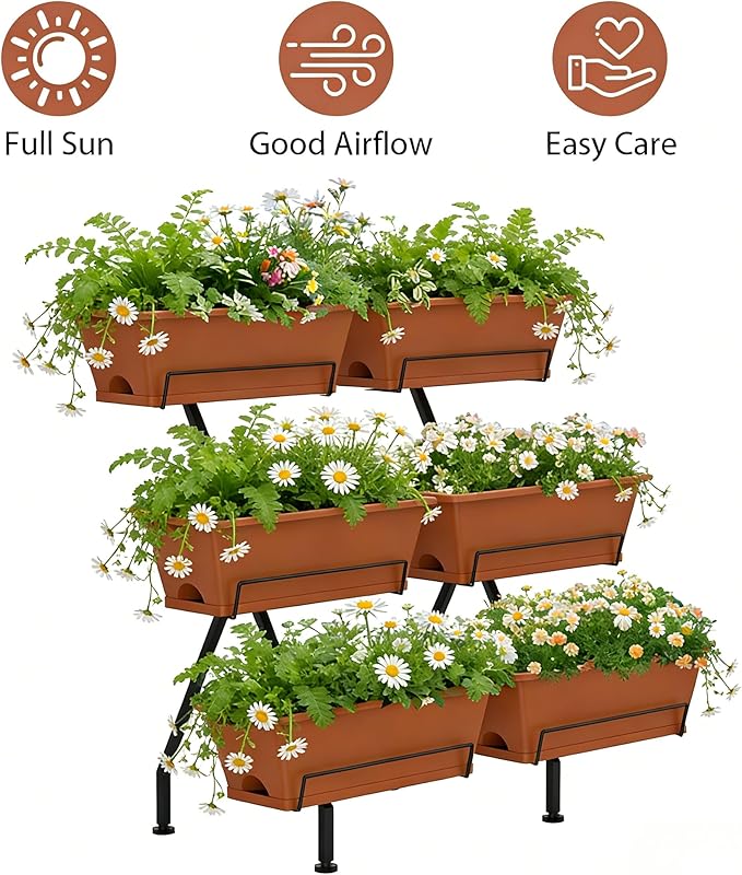 Vertical Garden Planter 3 Tier Vertical Raised Garden Bed Standing Garden Planters with 6 Container Boxes Elevated Garden Planters Indoor Outdoor Herb Planter for Flowers Vegetables Plants, Brick Red