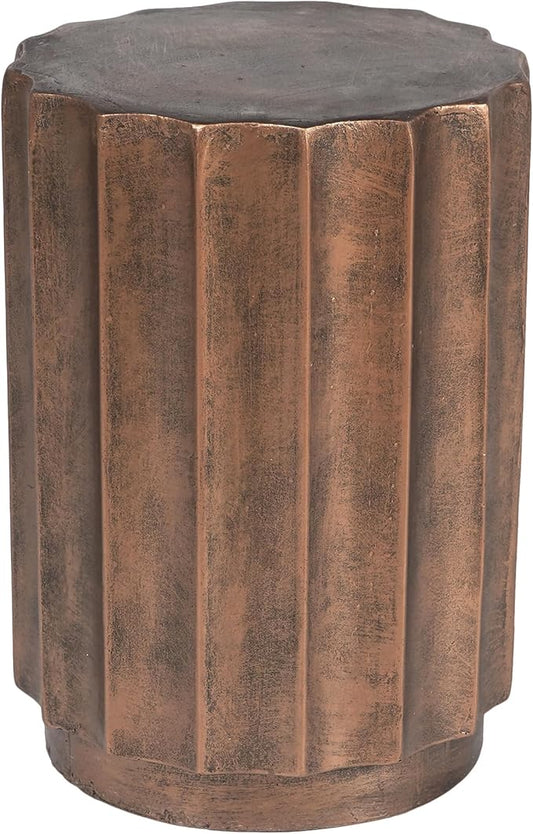 LuxenHome 18" Fiber Stone Outdoor Side Table, Bronze Finish Garden End Table, Round Porch Poolside Seating, Indoor Outdoor Use
