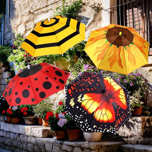 4 Pack Plant Umbrellas for Outdoor Plants, Upgraded Joints-enhanced Wind Resistance, Adjustable Height, Large Garden Umbrella Shade for Potted Plants Bed Flower Pot(4 Assorted Styles)